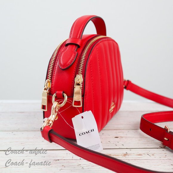 NWT Coach C7259 Serena Leather Satchel With Linear Quilting in Electric Red - Picture 5 of 14